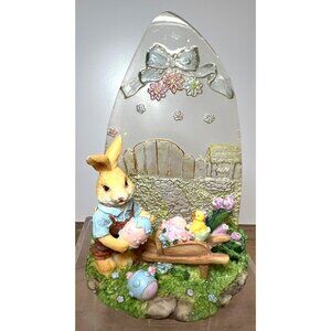 Easter Rabbit Resin Figurine With Pastel Colors & Clear Acrylic Background